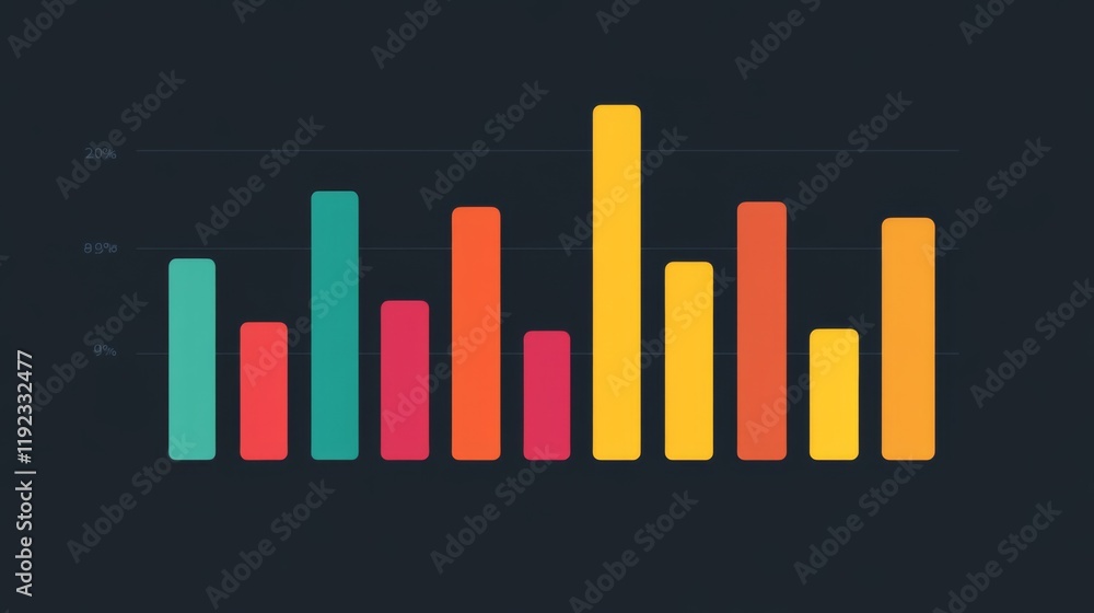 Fototapete a clean and sharp financial bar graph with colorful bars, displaying growth trends over time on a hi