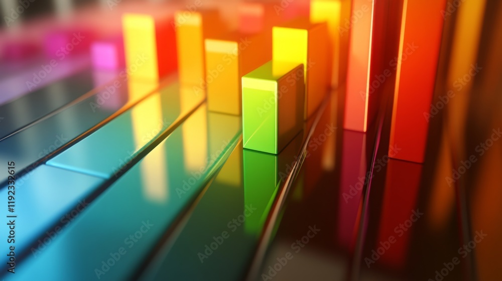 Aufkleber A clean, modern D bar graph with light reflections and sharp edges, showing market fluctuations in vivid colors with a sleek design