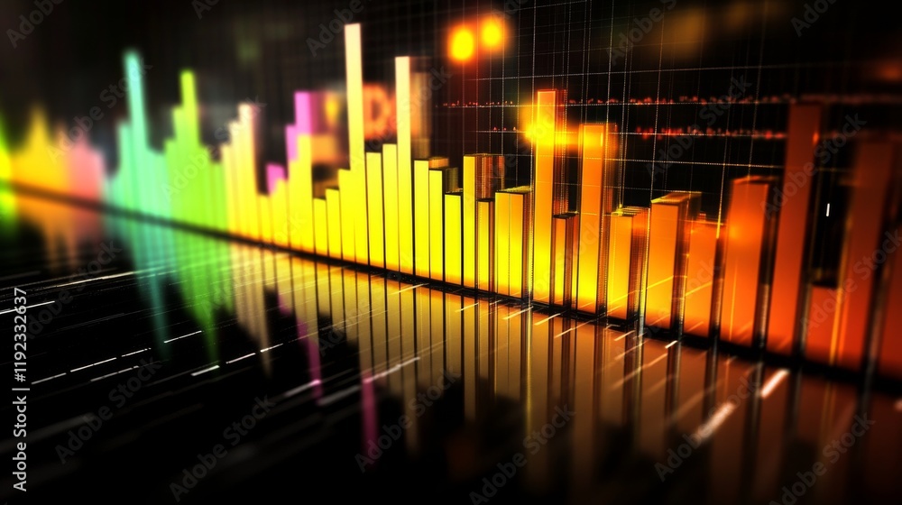 Aufkleber A clean, modern D bar graph with light reflections and sharp edges, showing market fluctuations in vivid colors with a sleek design