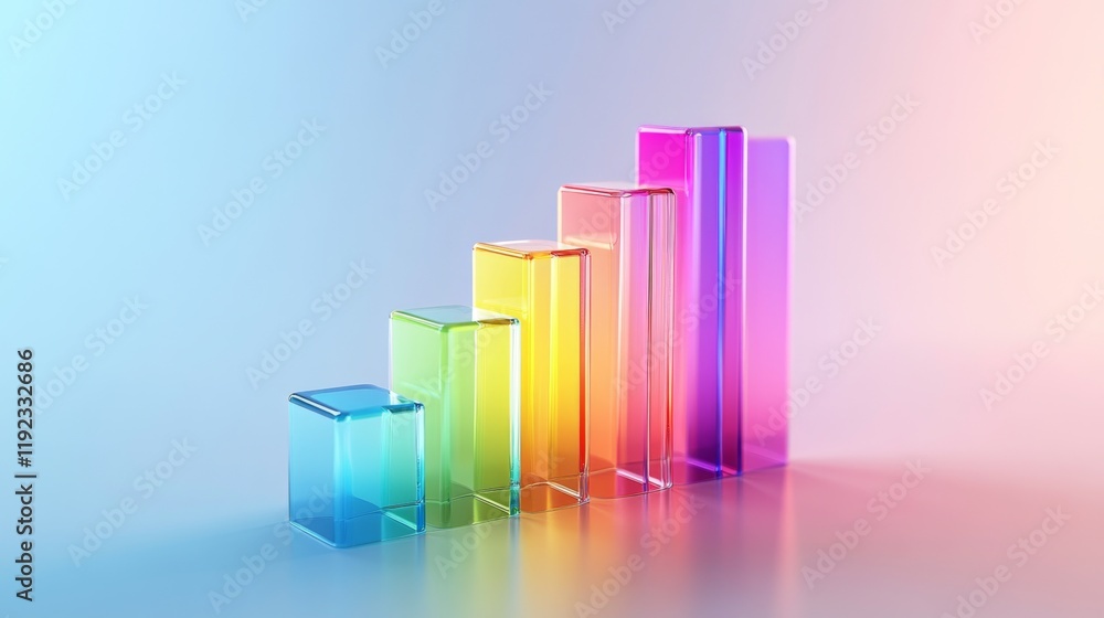 Poster a clean, modern d bar graph with light reflections and sharp edges, showing market fluctuations in v