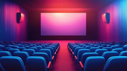 Fototapeta premium Modern Conference Room with Empty Chairs and Projection Screen in Vibrant Lighting