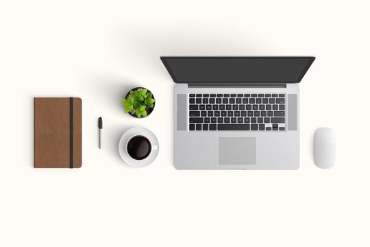 Modern workspace with  copy space on white color background. Top view with copy space. Flat lay style.