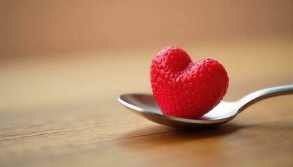 Red heart shaped gumdrop on a metal spoon, love concept