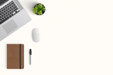 Modern workspace with  copy space on white color background. Top view with copy space. Flat lay style.