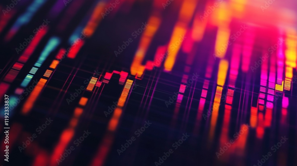 Poster A close-up of a financial bar graph on a business report, with colorful vertical bars illustrating market performance trends over a set period