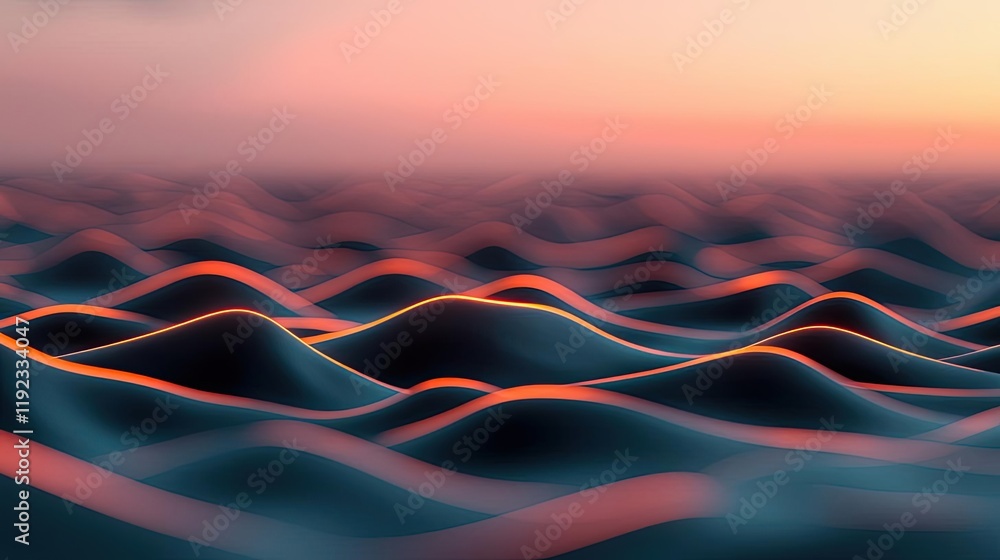 Poster cloudy abstract background idea. serene waves gently undulating under a colorful sunset sky, creatin