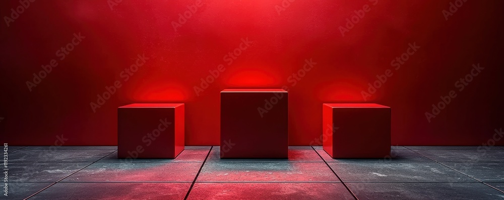 Aufkleber three red cubes on textured background in minimalist composition