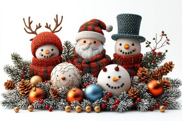 Obraz premium Festive Christmas tree with red and silver ornaments and snowman