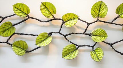 Obraz premium Green Leaf Decoration on Twisted Wire for Home or Office Design