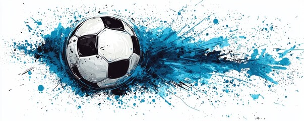 Dynamic soccer illustration with goal post and flying football