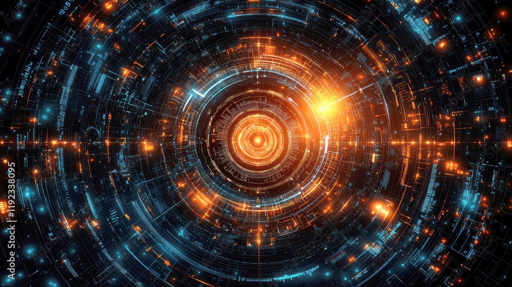 Aufkleber abstract futuristic technology background: digital network, circuits, and data flow visualization