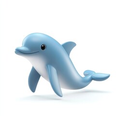 Naklejka premium Cute cartoon dolphin leaping, isolated on white background.
