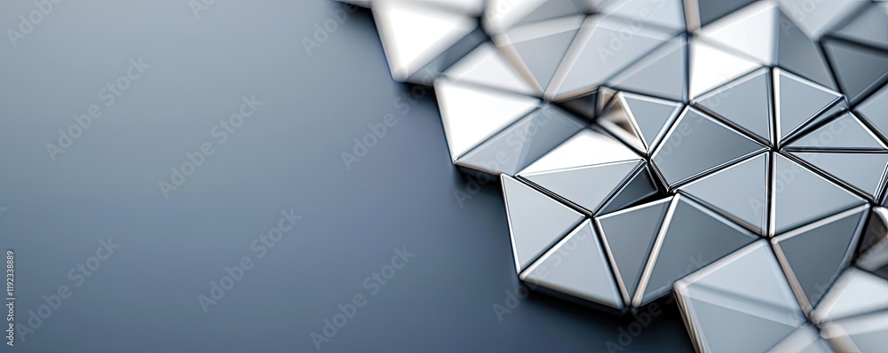 Poster triangle abstract background idea. close-up of shiny geometric metal tiles arranged in a modern desi