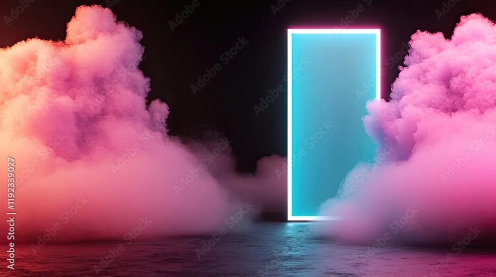 Aufkleber cloudy abstract background idea. a vibrant neon doorway surrounded by colorful fog and mist, creatin