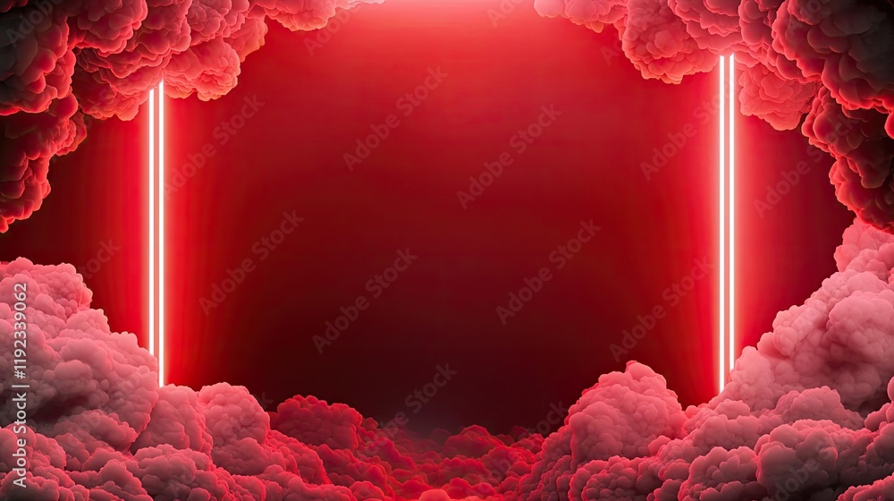 Aufkleber cloudy abstract background idea. a captivating red neon frame surrounded by fluffy clouds, perfect f