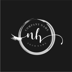 NH Elegant Circular Logo Design with Feather and Calligraphic Text