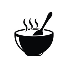 soup plate with steam hot lunch black icon on white background
