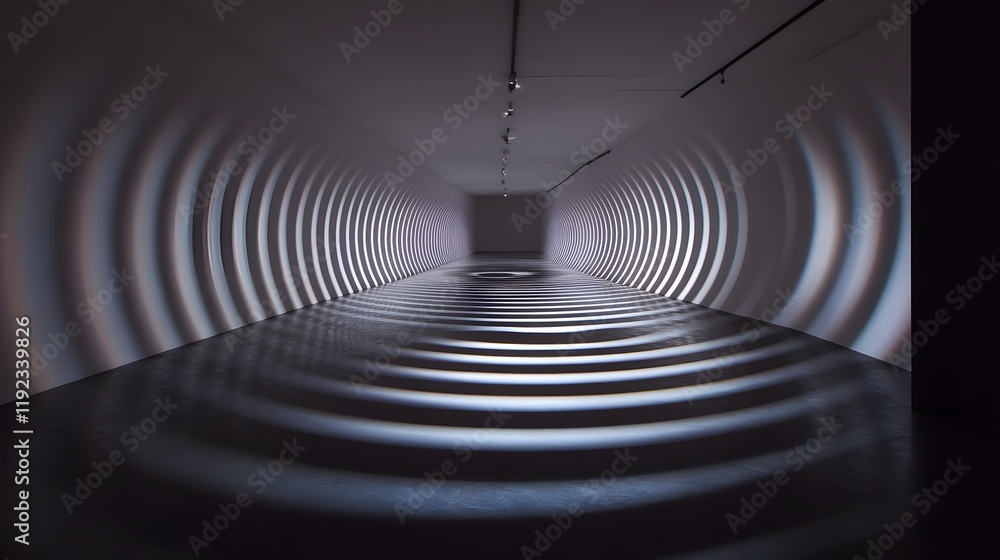Poster dynamic light waves creating circular patterns in modern art gallery abstract photography minimalist