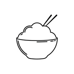 Rice bowl and chopstick vector icon. Asian food symbol