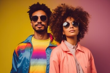 A man and a woman are standing next to each other, both wearing sunglasses