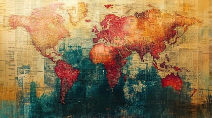 A financial graph on a global map, visually representing the interconnectedness of the global economy, symbolizing international trade, financial markets, and the dynamic movement of global 