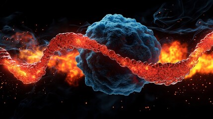 DNA repair concept. Abstract representation of molecular structures with vibrant colors and dynamic motion.