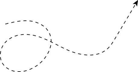 Hand drawn dotted arrows set vector illustration isolated on white background. Hand drawn freehand different curved lines, swirls arrows. Curved arrow line. Doodle, sketch style.