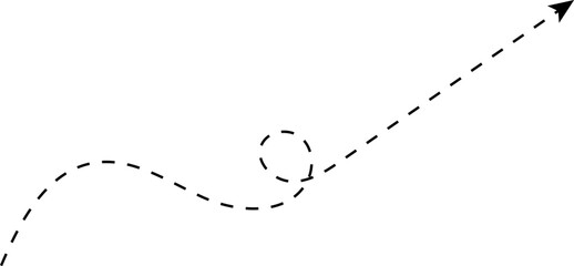 Hand drawn dotted arrows set vector illustration isolated on white background. Hand drawn freehand different curved lines, swirls arrows. Curved arrow line. Doodle, sketch style.