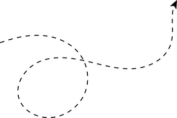 Hand drawn dotted arrows set vector illustration isolated on white background. Hand drawn freehand different curved lines, swirls arrows. Curved arrow line. Doodle, sketch style.