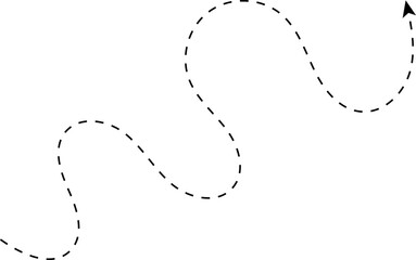 Hand drawn dotted arrows set vector illustration isolated on white background. Hand drawn freehand different curved lines, swirls arrows. Curved arrow line. Doodle, sketch style.