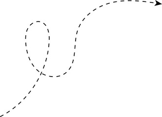 Fototapeta premium Hand drawn dotted arrows set vector illustration isolated on white background. Hand drawn freehand different curved lines, swirls arrows. Curved arrow line. Doodle, sketch style.