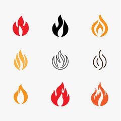 Fire flames, set vector icons Fire and flames outline