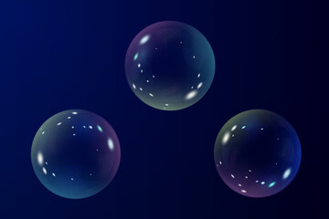 Realistic soap vector bubbles png isolated on transparent background. The effect of falling and flying bubbles. Glass bubble effect.