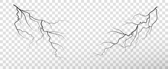 Realistic lightning flash effect, thunderstorm and lightning. Shining white lightning isolated on transparent background, natural phenomenon png. Black lightning. © Александр Боярин