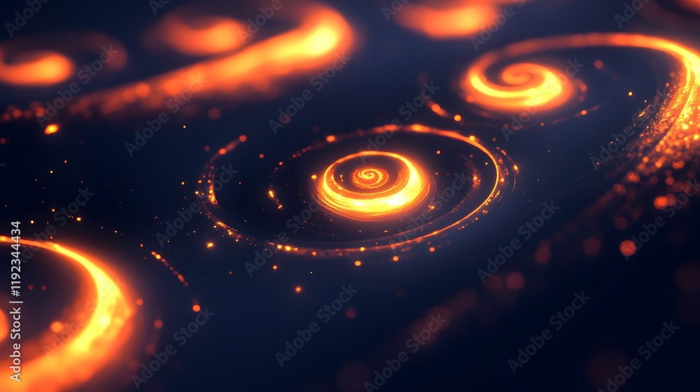 Poster dynamic swirls of light abstract space digital art dark background close-up illuminating patterns