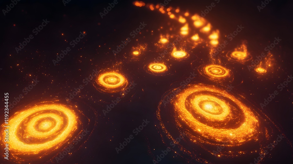 Aufkleber explosive cosmic event of spiraling fire rings outer space digital artwork dark environment aerial v