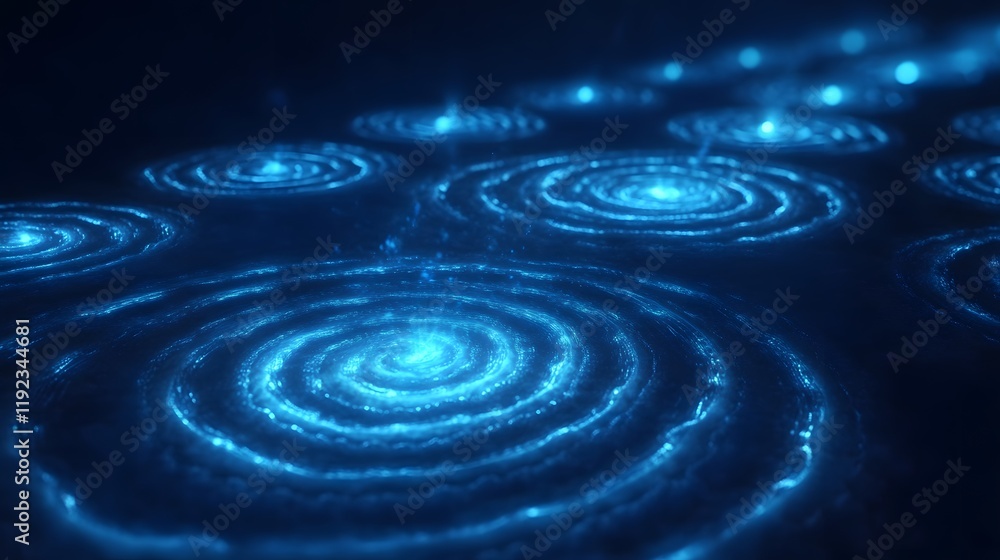 Aufkleber dynamic blue spirals movement abstract space digital art dark background close-up view visual concep