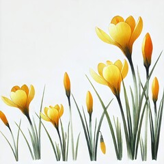 Yellow crocus flowers illustration watercolor style isolated on white
