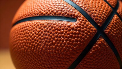 Close-up textured brown leather basketball background, close-up, surface, basketball