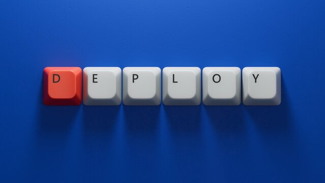BusinessComputer keyboard keys. Computer keyboard keys with text deploy. financial market. financing.close up of Computer keyboard keys,Business Concept.3D rendering on blue background.