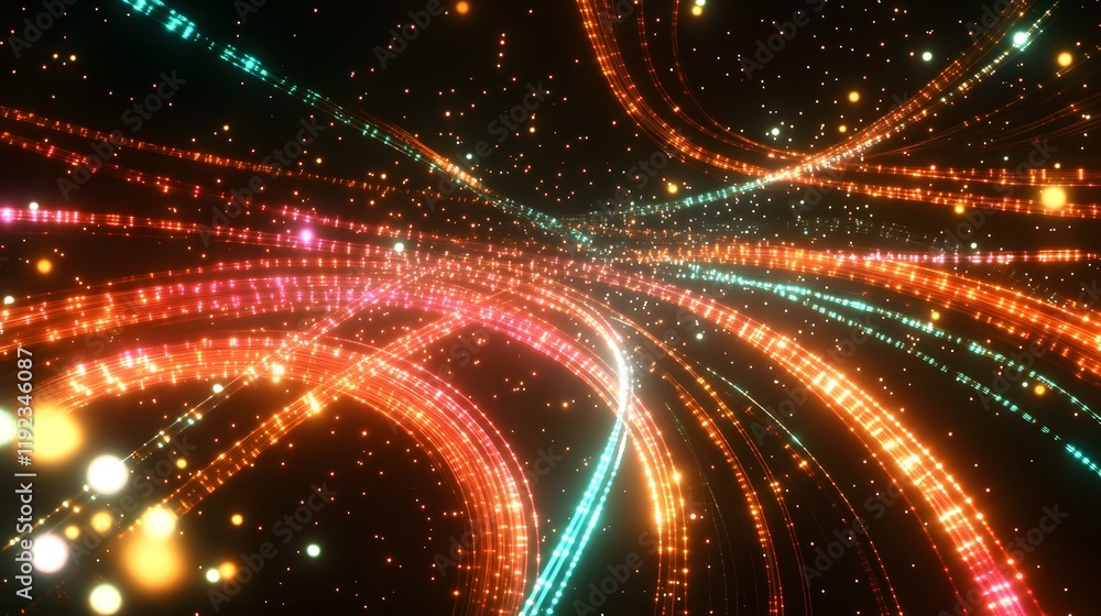 Poster dynamic light trails in space abstract digital art colorful background creative visualization futuri