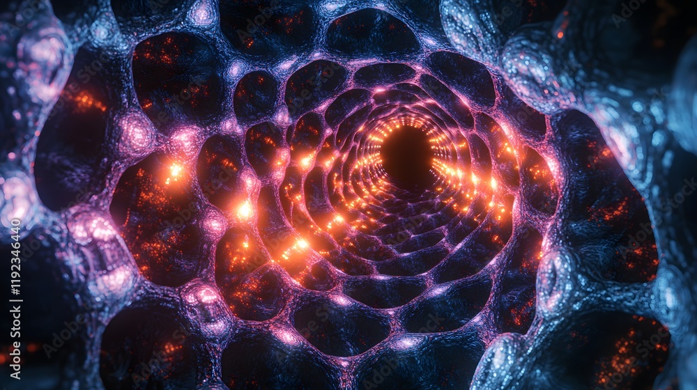 Poster exploring cellular structures in vibrant detail science laboratory digital art abstract environment 