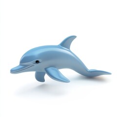 Playful blue dolphin toy isolated on white background.