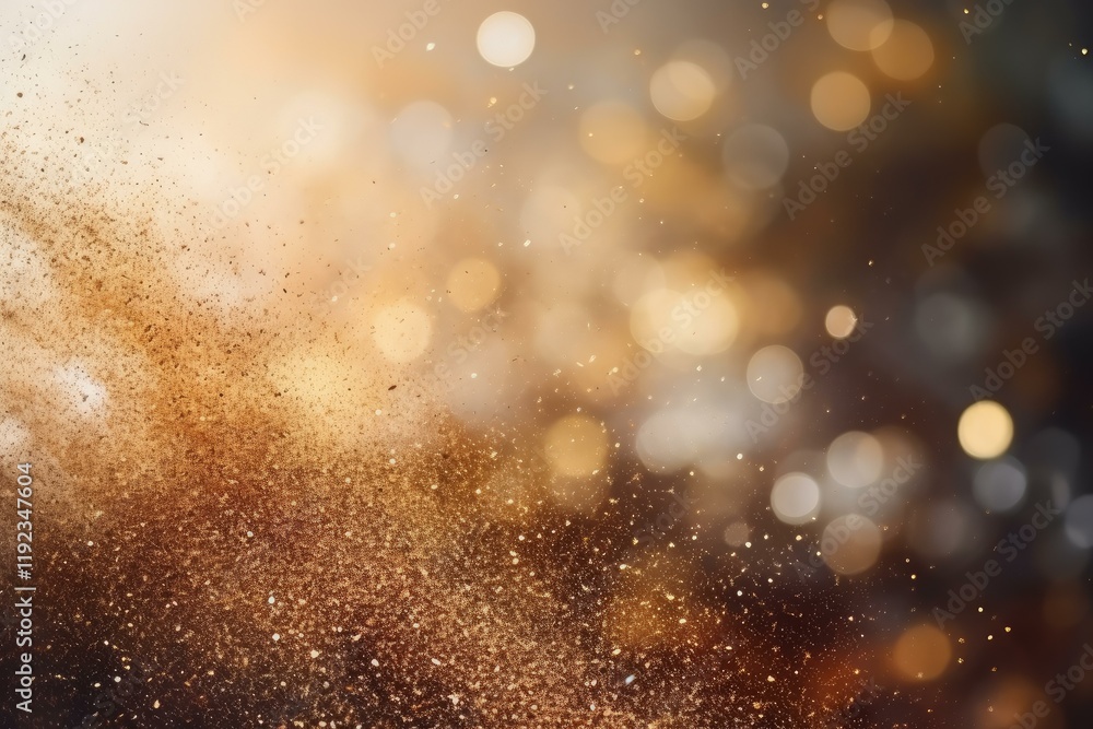 Poster golden particles exploding creating a festive and celebratory atmosphere with sparkling bokeh lights