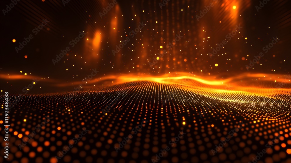 Poster dynamic particle simulation digital realm abstract art illuminated environment wide-angle view visua