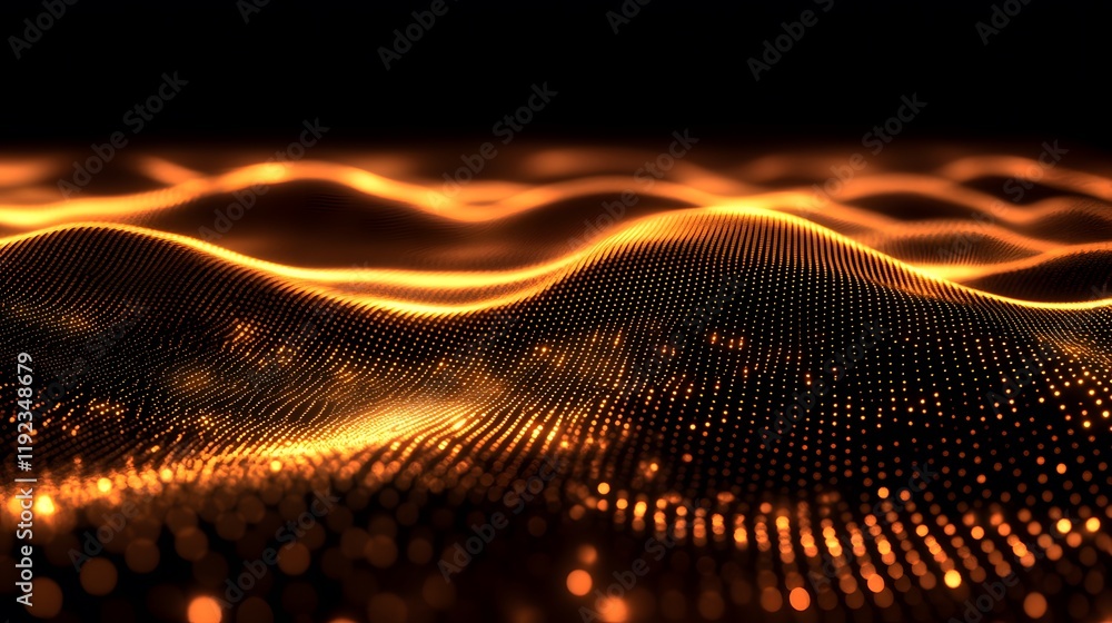 Poster dynamic digital waves abstract visualization 3d graphics dark background close-up view futuristic co