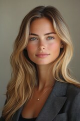 Naklejka premium Portrait of a Stunning Blonde Woman with Long Wavy Hair