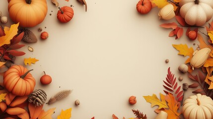 Fototapeta premium Autumn Harvest Thanksgiving Background: Pumpkins, Leaves, and Fall Decorations