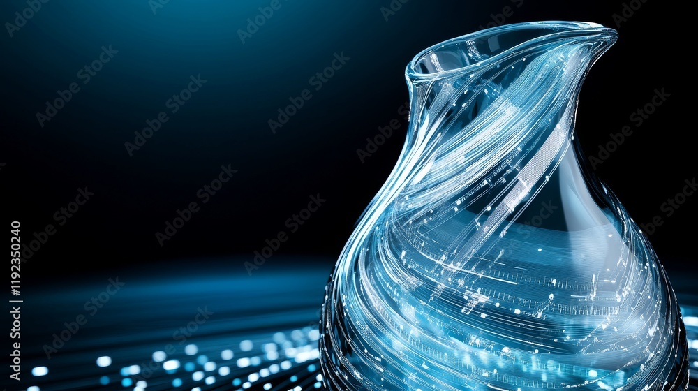 Aufkleber glass spiral-shaped vase made of data with lines and dots on dark gradient background