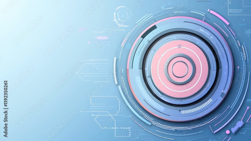 Poster abstract technological background with pastel concentric circles and futuristic ui elements. perfect